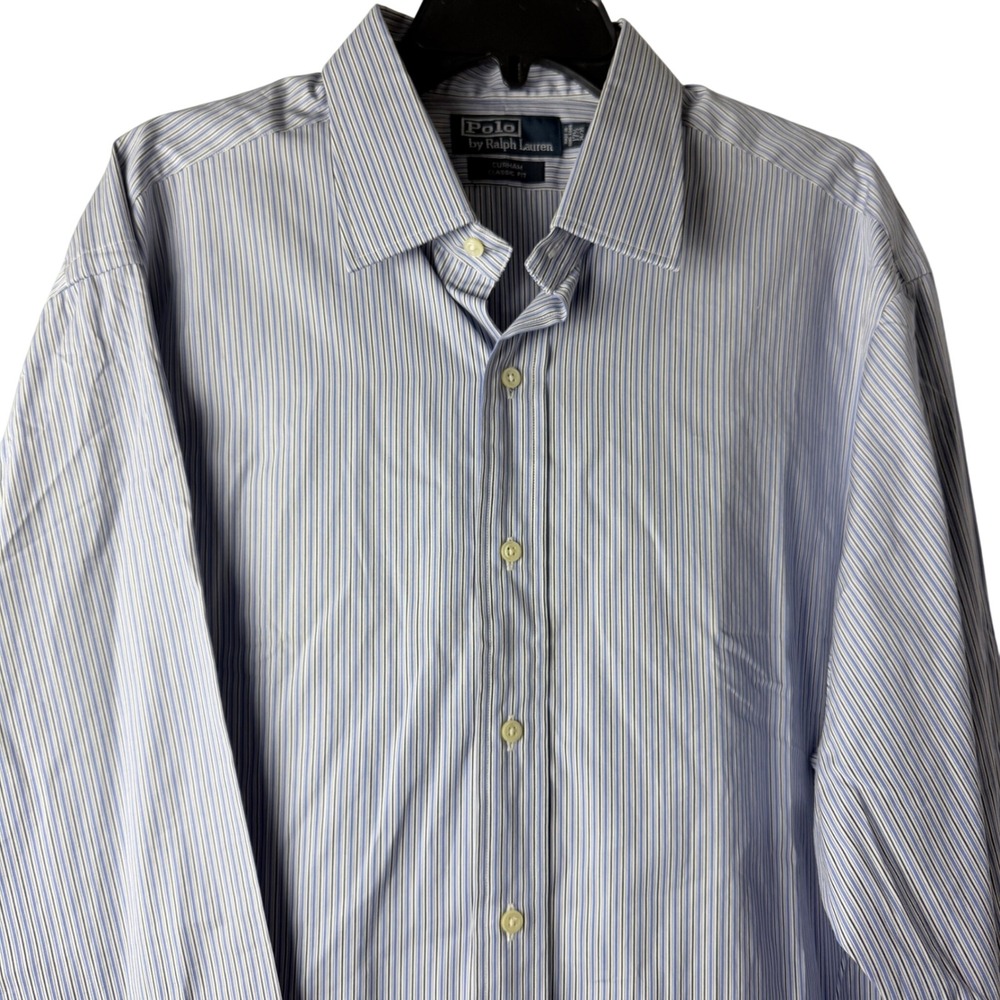 Polo Ralph Lauren‎ Button Down Mens 17.5 34/35 Blue Striped Curham Classic Fit